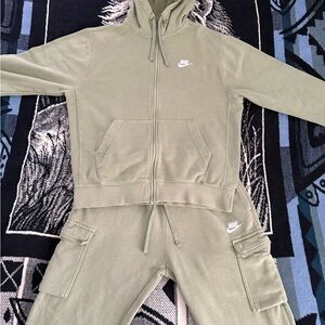 Nike Emerald-Sage Green/White Swoosh Full Zip Hoodie & Cargo Joggers Set